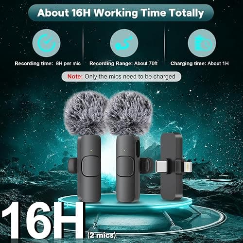 MAYBESTA Wireless Mini Microphone for iPhone, Android Phone - 2 Pack Lavalier Lapel Mic for Audio Video Recording - Clip on Content Creator Microphones for YouTube Tiktok Podcast Vlogging thumbnail 7