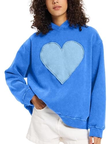 FAIABLE Womens Oversized Heart Patch Couples Hoodies Sweatshirts Heavyweight Vintage Fleece Hoodies for Women 2025 thumbnail 3