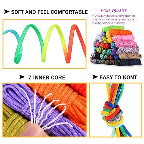 MONOBIN Paracord 550 Combo kit, 24 Colors 10ft Paracord Rope with Instruction, Multifunction Parachute Cord for Making Paracord Bracelets, Lanyard, Dog Collar, Idea for Gift… thumbnail 5