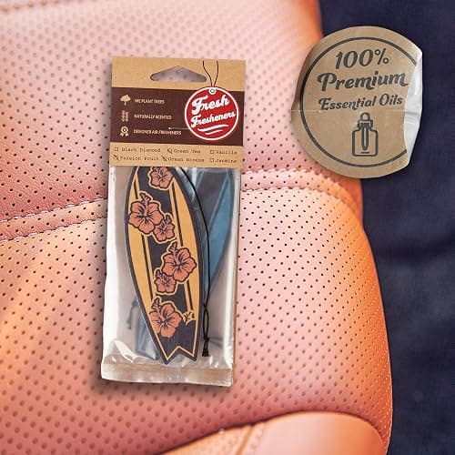 Outdoor Adventure Car Air Freshener 4 Pack Scented With Premium Essential Oils By Fresh Fresheners (Surfboard) thumbnail 2