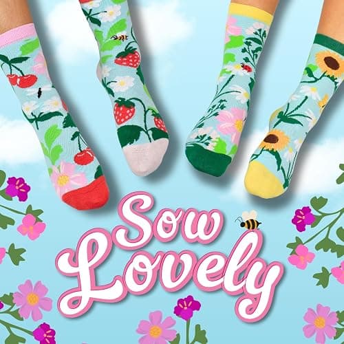 United Oddsocks Sow Lovely Gift Box, 4 Floral Garden Odd Socks for Women, Mix & Match Strawberry Cherry Daisy Cotton Socks, Colorful Novelty Crew Socks Gift Set for Women UK 4-8 EUR 37-42 US 6.5-10.5 thumbnail 2