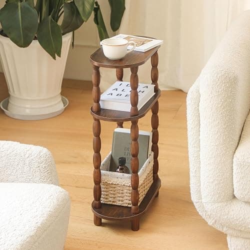 MaxSmeo Small Narrow Side Table, 3-Tier Narrow End Table with Storage, Skinny Side Table Nightstand for Small Space, Bedrooms, Living Room (Rustic Brown) thumbnail 6