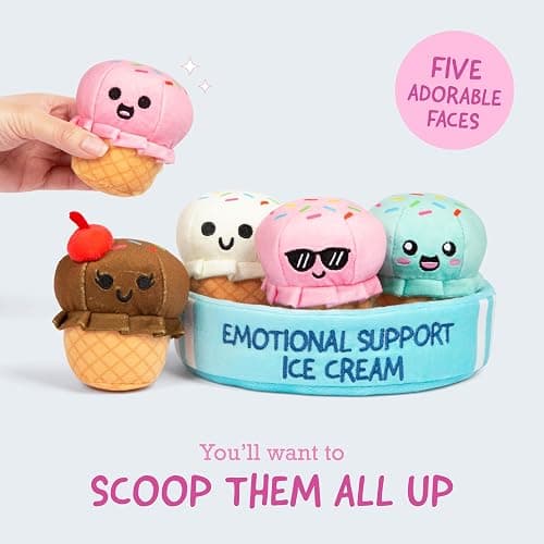 Emotional Support Ice Cream Cones by Relatable, Cuddly Stuffed Animals and Toys, Squishy Toys and Plushies, Great Gift Ideas for Loved Ones of All Ages, Includes 5 Plushies with Carrying Basket thumbnail 7