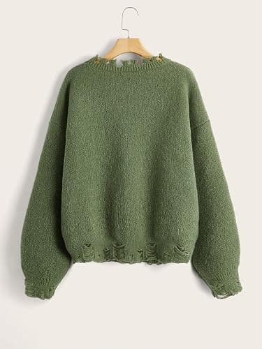 SHENHE Women's Oversized Skeleton Pattern Ripped Round Neck Sweater Pullover thumbnail 4