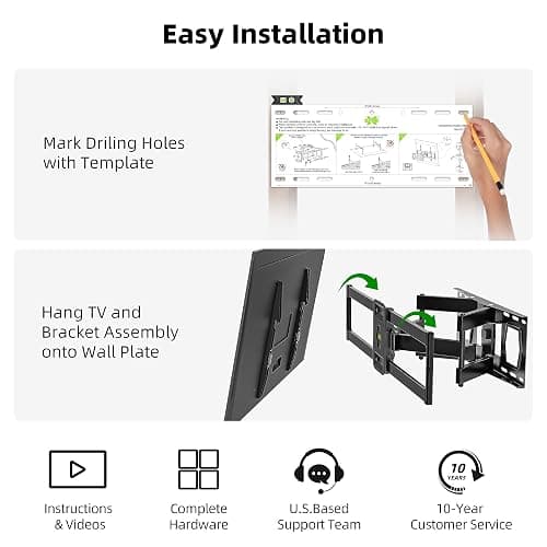 Full Motion TV Wall Mount for Most 37"-84" Flat Screen TV, Swivel or Tilt Wall Bracket with Dual Articulating Arms, for 12"-16" Wood Studs, Max VESA 600x400mm, Load 120 lbs by USX MOUNT thumbnail 7