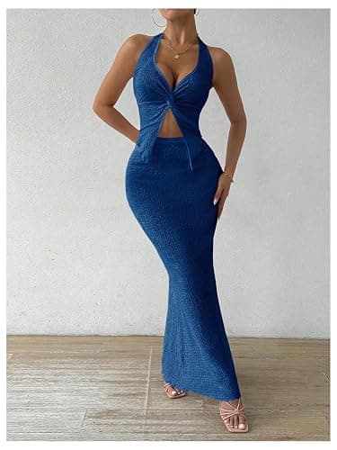 SOLY HUX Women's Two Piece Outfits Twist Front Halter Cami Tops and Skirt Summer Set thumbnail 4