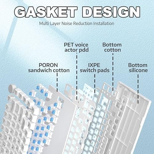 AJAZZ AK820 75% TKL Wired Mechanical Keyboard,Hot-Swappable Blue Switch,Gasket Mount Gaming keyboard Blue Light,82 Keys with CNC Volume Knob,Poron Foam,OEM PBT Keycaps for PC/WIN/MAC-White thumbnail 5