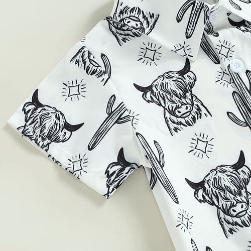 Karuedoo Western Baby Boy Clothes Cow Print Shirt Romper Infant Short Sleeve Button Down Bodysuit One Piece Gentleman Outfit thumbnail 6