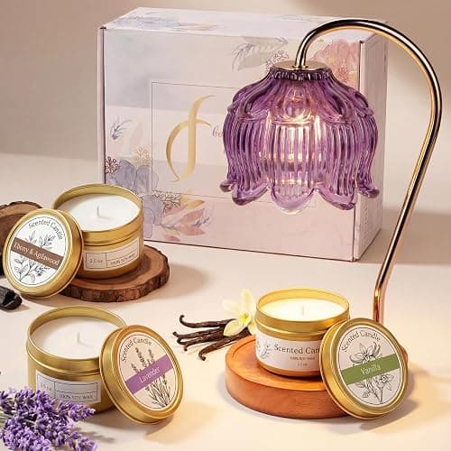 Flower Candle Warmer Lamp with Timer & Dimmer, Adjustable Height Candle Warmer, Christmas Birthday Gifts for Women Mom, House Warming New Home Decor, Wax Warmer for Jar Candles - Full Purper Set - Image 1