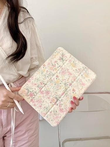 Adjustable Stand Hard PU Clear Back Folio Case for Apple iPad Pro 13-Inch 2024 M4 Model A2925 A2926 Flowers Floral Pattern Refreshing Classic Vintage Pretty Chic Cute Lovely Girls Women thumbnail 3