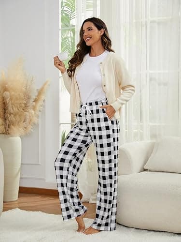 SEVEGO Tall Women's 32"/34"/36" Inseam Flannel Pajama Pants Stretch Drawstring Waist Lounge Sleep Bottoms with Pockets thumbnail 9