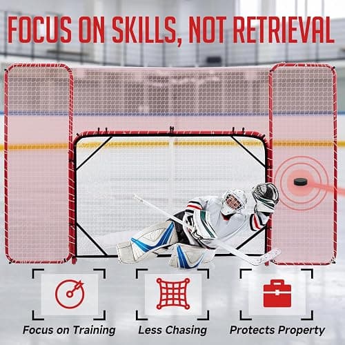ZEALFEEL Hockey Net with Backstop 10x6FT, Pro Hockey Goal Training Set with Target Nets, Heavy-Duty Steel Frame & 5-Strand Tear-Resistant Netting for Shooting Passing Goalie & Protection Practice thumbnail 2