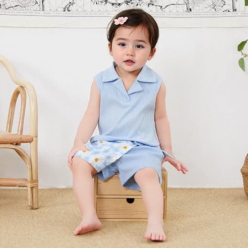 Madjtlqy Toddler Baby Girls Summer Outfit Sleeveless Ribbed Collared Tank Tops + Floral Skirt Shorts Set Kids Cute Clothes thumbnail 3