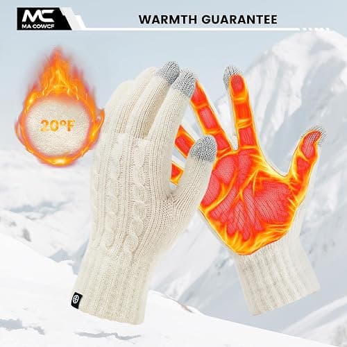 MA COWCF Women's Winter Gloves for Cold Weather Thermal Knit Elastic Soft Touch Screen Glove for Running Driving Hiking thumbnail 3