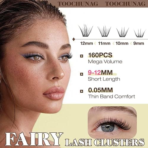 Fairy Lash Clusters 9-12mm Wispy Eyelash Clusters 160pcs Natural Cluster Eyelash Extensions CC Curve Individual Lashes Natural Look Short Thin Band Eyelashes Clusters by TOOCHUNAG thumbnail 2