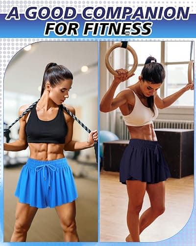 Didaey 3 Pcs Flowy Shorts for Women | 2 in 1 Butterfly Shorts with Pockets, Spandex Liner Running Shorts, Athletic Workout Womens Flowy Shorts thumbnail 3
