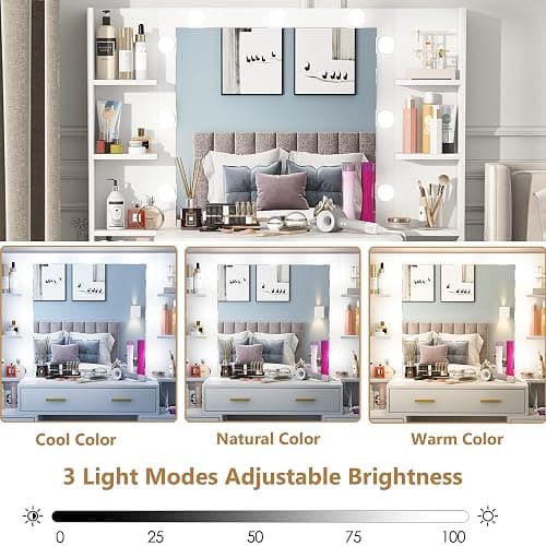 PAKASEPT Vanity Set with Lighted Mirror, 43'' Makeup Vanity with Charging Station, Vanity Desk with 9PCS LED Bulb, Storage Shelves, 7 Drawers for Bedroom(No Stool) thumbnail 6