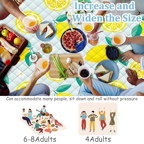 Extra Large Picnic Blanket Waterproof,80"x 80"Foldable Machine Washable Beach Blankets,Outdoor Blanket for 6-8 Adults,Picnic Mat Suitable for Indoor Crawling,Park Beach,Camping,Hiking,Travel(Lemon) thumbnail 7
