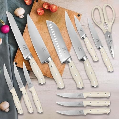WANGMAZI Premium Knife Set,High Carbon Stainless Steel Forged,Sharp Knives Set for Kitchen,Triple-rivet Ergonomic Handle,Hundreds of Years of Masterful Craftsmanship(Ivory,15PCS) thumbnail 5
