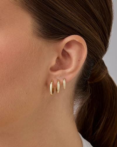 PAVOI 18K Gold Plated 925 Sterling Silver Posts 3 Pairs Hoop Earrings Set for Women | Huggie Earring Pack thumbnail 2