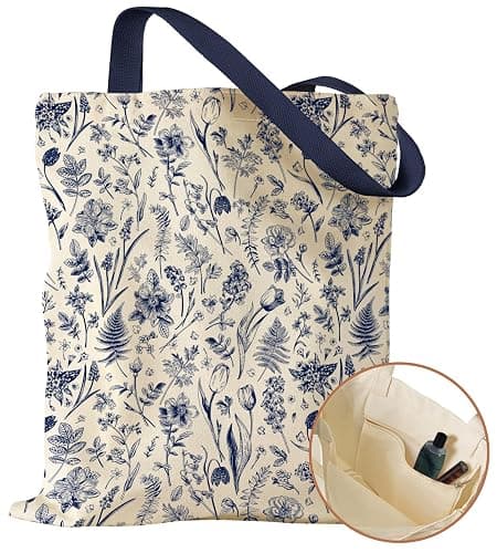 Miss Adola Aesthetic Canvas Tote Bag with Inner Pocket for Women, Cloth Cotton Totes Bag with Pattern for Shopping, Gym - Image 1