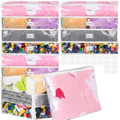 10 Pieces Clear Zippered Storage Bags Plastic Blankets Storage Bags with Zipper and Label Clothing Organizer for Sweater Bed Sheet Quilt Clothes Pillow (15.8 x 14.4 x 4 Inch) - Image 1