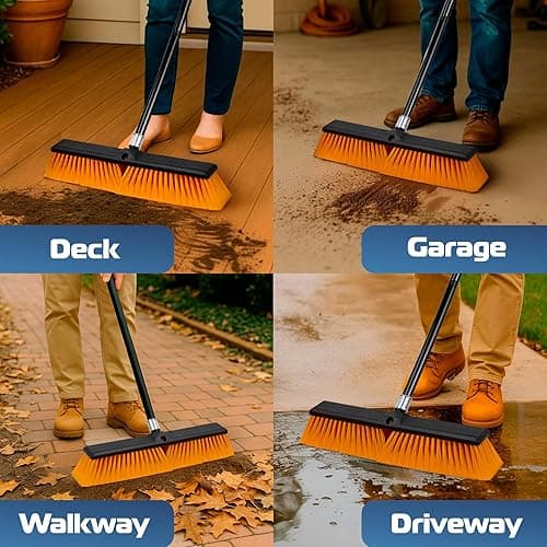 DSV Standard 18’’ Push Broom Outdoor Heavy Duty with 59.4’’ Long Handle, Industrial Broom with Stiff Bristles, Floor Broom for Cleaning Patio Garage Shop Deck Concrete Wood Stone Tile Floor thumbnail 7
