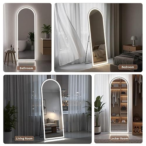 Arched Full Length Mirror with LED Lights, 60"x16" LED Floor Mirror with Stand, Body Floor Mirrors with Dimming & 3 Color Lighting, Wall Mounted LED Mirrors for Bedroom, Dressing Room, Cloakroom thumbnail 7