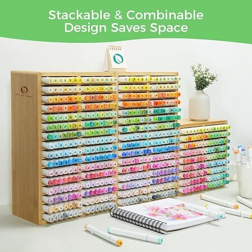 Ohuhu Bamboo Marker Organizer, Desktop Storage Hold 224 Markers for Honolulu Oahu Series of Ohuhu Markers, Pens Pencils Stationary Organizer Holder with 32 Compartments for Classroom Office Decor thumbnail 8
