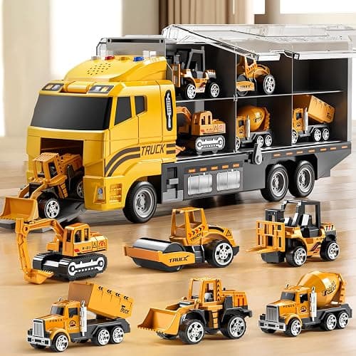 NIPLOOOW Toddler Boys Construction Truck Vehicle Toy Set with Play Mat and Die-Cast Toy Car, Transport Carrier Truck for Kids 3-5, Birthday Gifts Toys for 3-8 Year Old Boys - Image 1
