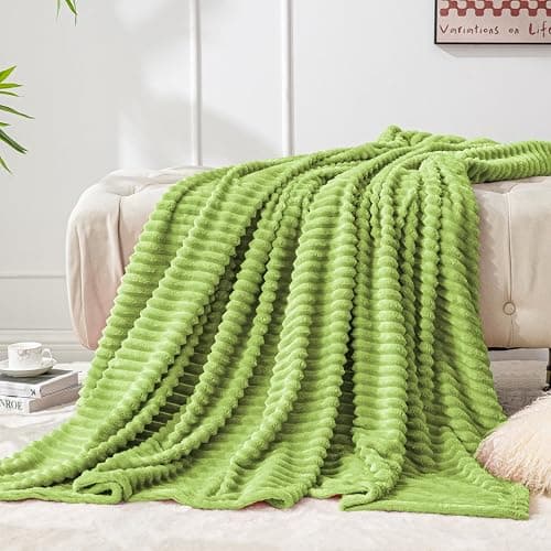 BEDELITE Fleece Blanket Twin Size – 3D Ribbed Jacquard Soft and Warm Decorative Fuzzy Blankets – Cozy, Fluffy, Plush Lightweight Throw Blankets for Couch, Bed, Sofa(Dark Citron, 60x80 inches) thumbnail 7