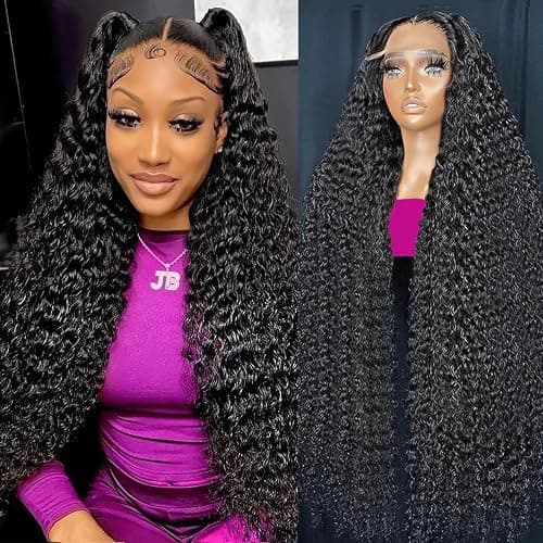 Nervoss 24Inch 13X6 Lace Front Wigs Human Hair 200% Density Deep Wave HD Transparent Lace Front Wigs Human Hair Pre Plucked Glueless Wigs Deep Curly Human Hair for Women With Baby Hair - Image 1