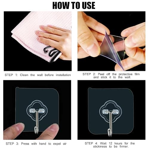 Adhesive Hooks, 32 Pack 33lb(Max) Sticky Hooks, Transparent Reusable Removable Adhesive Hooks for Hanging, Wall Hooks for Hanging Can be Use for Kitchen Bathroom Shower Outdoor Home Improvement thumbnail 4
