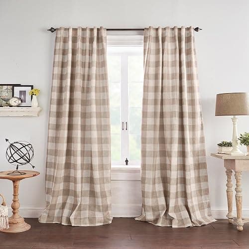 Elrene Home Fashions Farmhouse Living Grainger Buffalo-Check Blackout Window Curtain, Living Room and Bedroom Drape with Rod Pocket Tabs, 52" x 95", Linen, 1 Panel - Image 1
