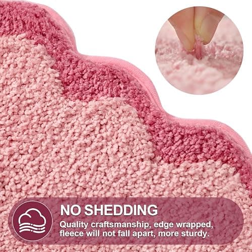 ORTIGIA Small Pink Scalloped Bath Mat, Cute Plush Microfiber Scallop Bathroom Rugs Non Slip Washable Quick Dry Absorbent, Bathmat Carpet for Shower Stall Vanities Kitchen Floor Entrance, 17x24 thumbnail 6