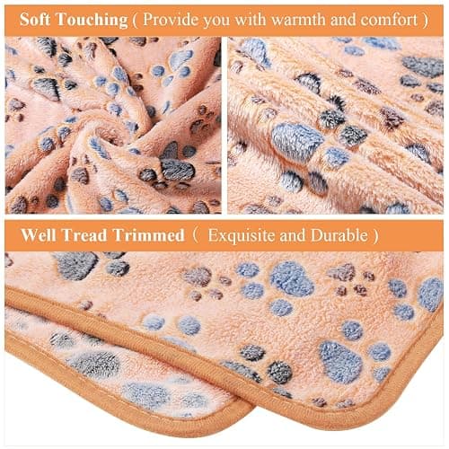 Tatuo 4 Pcs Dog Blanket for Pet Puppy Teething Toys Paw Print Fleece Blanket for Pet Cat Soft Warm Sleep Mat Guinea Pig Cage Mat(Small(24 x 16 Inch),White, Coffee, Pink, Purple) thumbnail 3