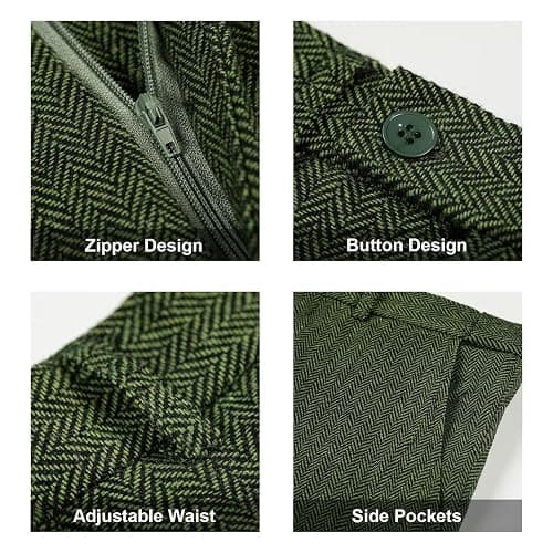 Retro 3 Piece Suit Tweed Herringbone Men's Suits Slim Fit Jacket Vest Pant | Tweed Wool Blend Retro 3 Piece Suit Herringbone Men's Suits Vintage Wedding Groom Tux Set Dress Prom Single Breasted Jacket thumbnail 5