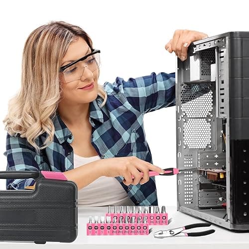 39 Piece All Purpose Basic Household Pink Tool Kit for Women - Small Tool Set with Toolbox Great for Home, Garage, Office and College Dormitory Use - Pink thumbnail 7