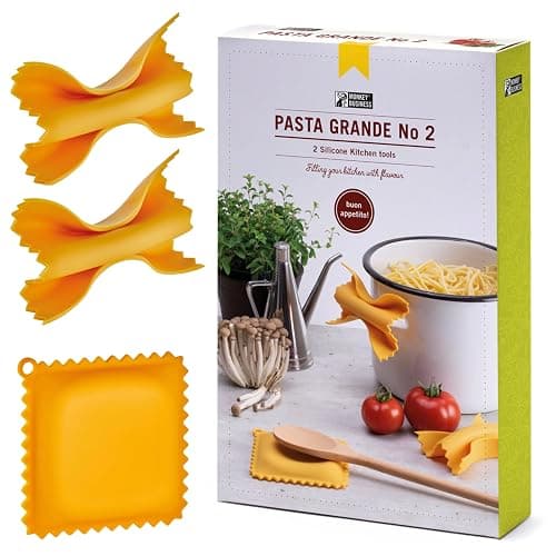 Monkey Business Pasta Shaped Silicone Kitchen Tools in a Gift Box / 2 of Our Big Pasta Shaped Kitchen Gadgets/Farfalloni Shaped Pot Grips, and Ravioli-Shaped Spoon Rest/Pasta Grande No. 2 - Image 1