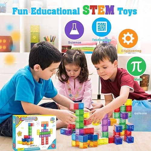 Caferria 1.4 inch Large Magnetic Blocks for Kids, 30pcs Magnet Building Blocks, Preschool STEM Sensory Montessori Stacking Cubes Educational Building Toys for 3 4 5 6 7 8 Year Old Boys Girls thumbnail 5