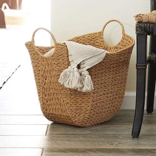 Household Essentials Natural Paper Rope Basket with Handles, Natural Woven Woven Storage Basket, Great for Decoration or Organization thumbnail 8