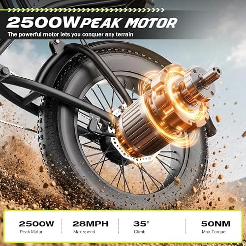 ASKGO Electric Bike for Adults, 2500W Peak Electric Dirt Bike, 28MPH 65Miles E Bike with 48V 20AH Removable Battery, 16"/20" Fat Tire All-Terrain Ebike with NFC Unlock thumbnail 2