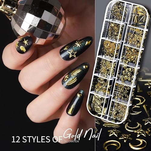 Teenitor Nail Charms Nail Gems with 15 Sheets Gold Nail Stickers, 6 Boxes of Rhinestones for Nails Art Tools, 3D Nail Decals Pearls for Nails thumbnail 2