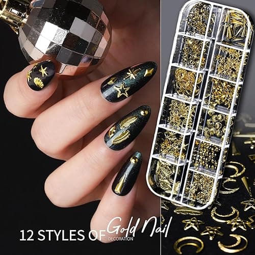 Teenitor Nail Charms Nail Art Kit with 15 Sheets Gold Nail Stickers, 6 Boxes of Nail Gems Nail Art Tools Nail Rhinestones for Nails, Nail Supplies 3D Nail Charms and Gems Nail Decals Nail Pearls thumbnail 3