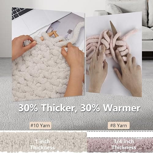 Cozyful Chunky Yarn for Hand Knitting - #10 Chunky Chenille Yarn, Jumbo Big Thick Chunky Yarns for Crocheting, Super Bulky Chunky Knit Blanket Yarns, 8 Skein (25 yds 8 oz Each Skein), Beige White thumbnail 4