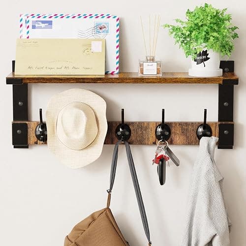 Oraich Wall Hooks with Shelf, Coat Rack Wall Mount for Coat Backpack Key Clothes Hanger, Wall Floating Shelf Hanging in Entryway, Living Room, Bathroom, Bedroom, Kitchen thumbnail 7