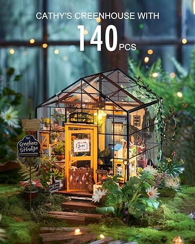 Rolife DIY Miniature Greenhouse Kit, Tiny/Mini House Making Kit with Furniture for Adults, Furniture, Halloween/Christmas Decorations, Gifts for Family and Friends (Cathy's Greenhouse) thumbnail 3