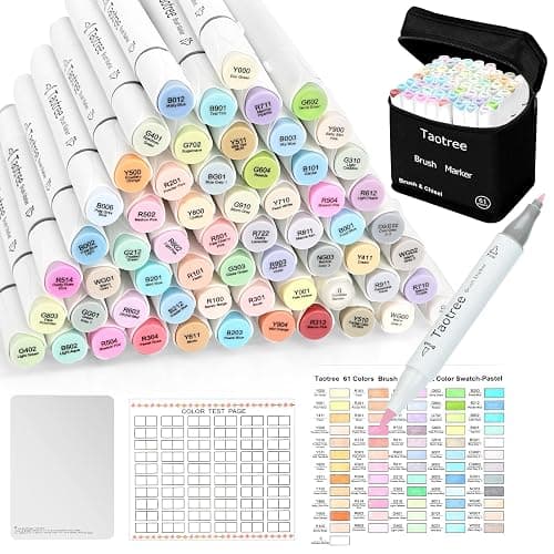 Taotree Alcohol Brush Markers Art Supplies, 61 Pastel Colors Dual Tip Art Coloring Markers Pens, Brush & Fine Tip Sketch, Drawing Supplies Gift for Artist Adult Coloring Book Painting, Sketching - Image 1