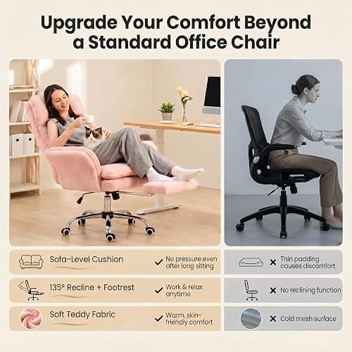 HOMRELEXA Big and Tall Office Chair, Flip Armrests for Pets & Cross Legged Sitting, Executive Ergonomic Computer Gaming Chair with Foot Rest, Teddy Fleece Wide Seat Reclining Desk Chair, Beige thumbnail 2