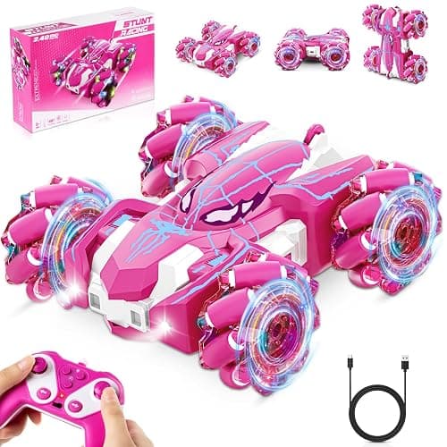 Kikikid Remote Control Car for Girls, Rechargeable RC Cars Toys with Cool Lights, 2.4Ghz Double Sided Drift RC Stunt Cars, 360°Rotating 4WD Off-Road Race Car for 4-6 6-12 Girl Kids Gifts - Image 1